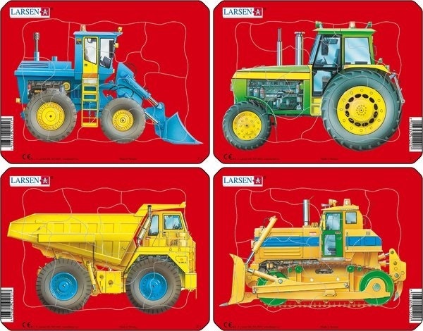 bild på fyra pussel för barn med olika fordon