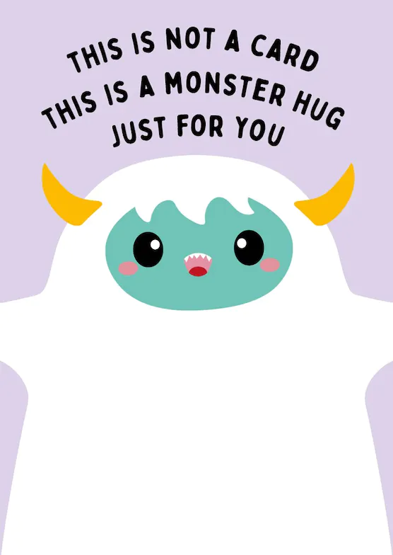 kort med monster och texten a monster hug just for you