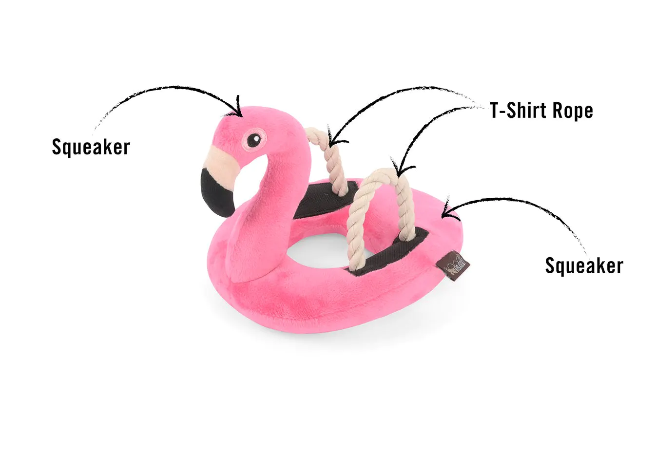 bitleksak till djur i form av en rosa flamingo