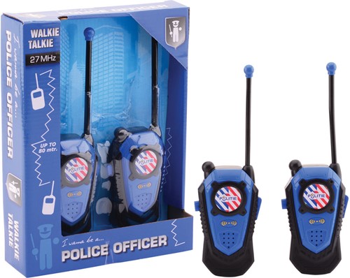 blåa polis walkie talkies med en räckvidd på upp till 80 meter