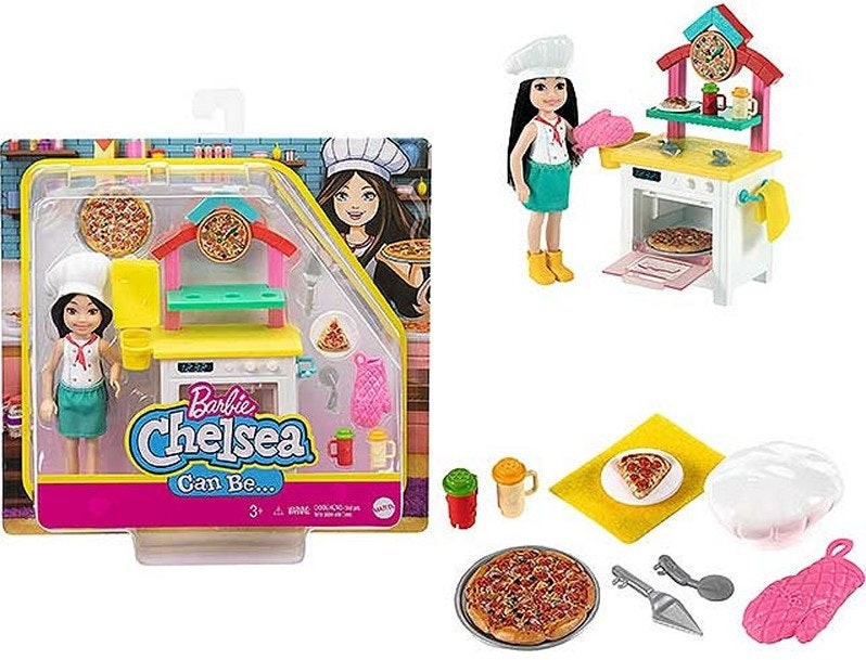 barbie chelsea can be anything pizzabagare med tillbehör