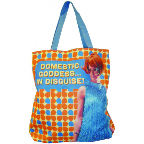 Shoppingväska i bomull med texten "Domestic Goddess in Disguise".