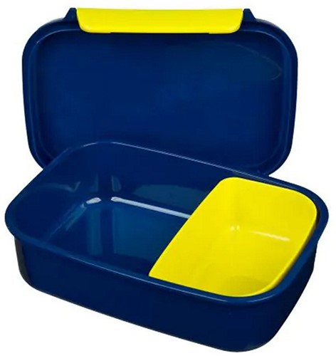 BPA-fri matlåda i plast för barn, blå och gul med minioner som motiv