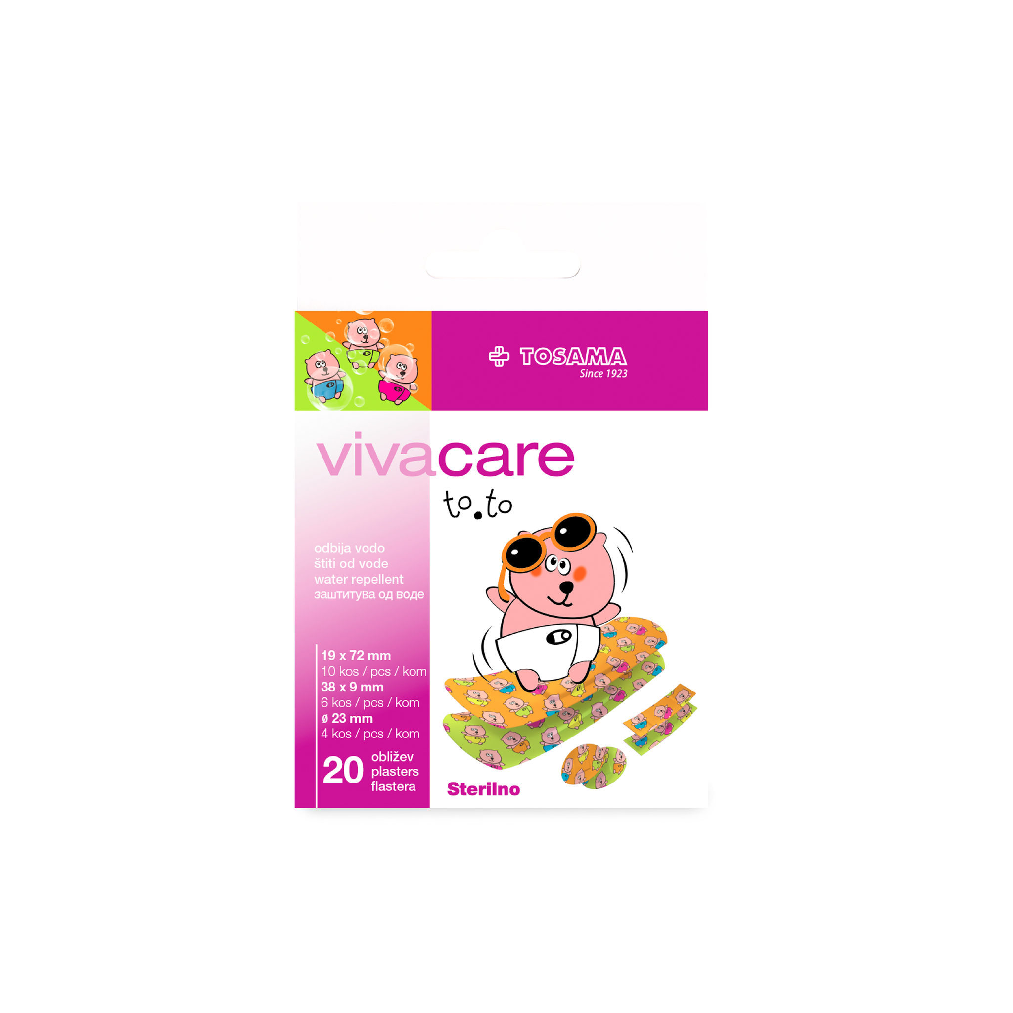 21212 Vivacare to.to, sterila barnplåster med färgmotiv, 20-pack
