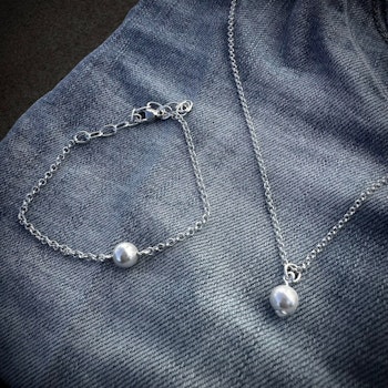 Kombo Silverhalsband och silverarmband Shell Pearl