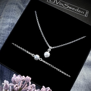 Kombo Silverhalsband och silverarmband Shell Pearl