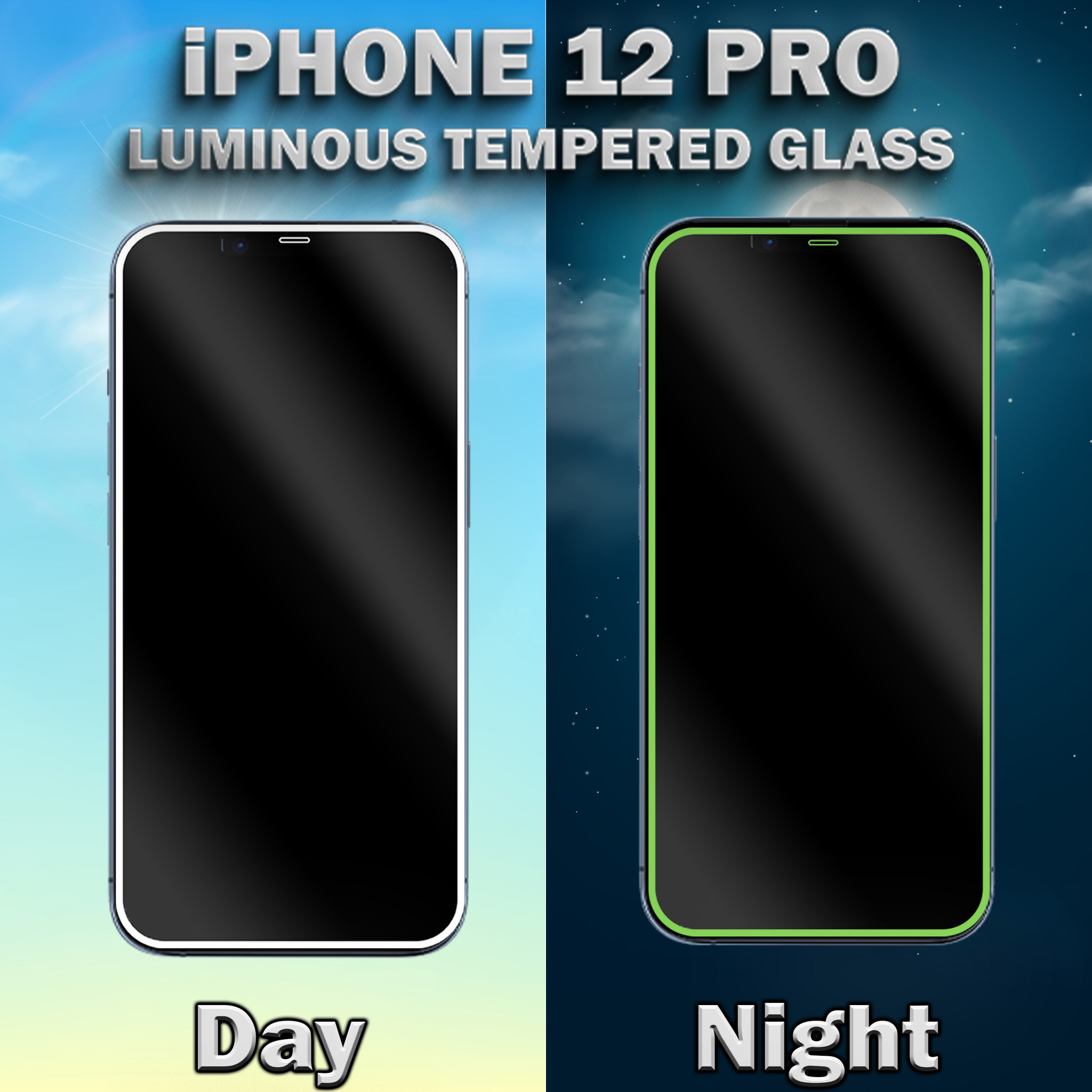 Kopia 1-Pack Självlysande Skärmskydd For iPhone 12 Pro - Härdat Glas 9H - Super Kvalitet 3D