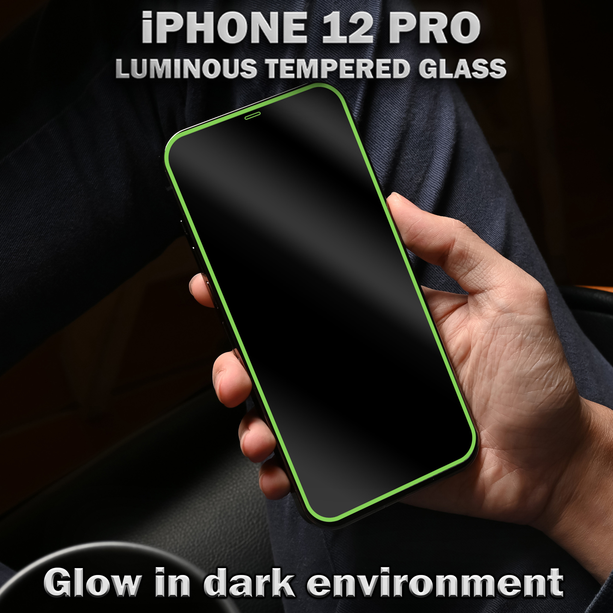 Kopia Kopia 1-Pack Självlysande Skärmskydd For iPhone 12 Pro - Härdat Glas 9H - Super Kvalitet 3D