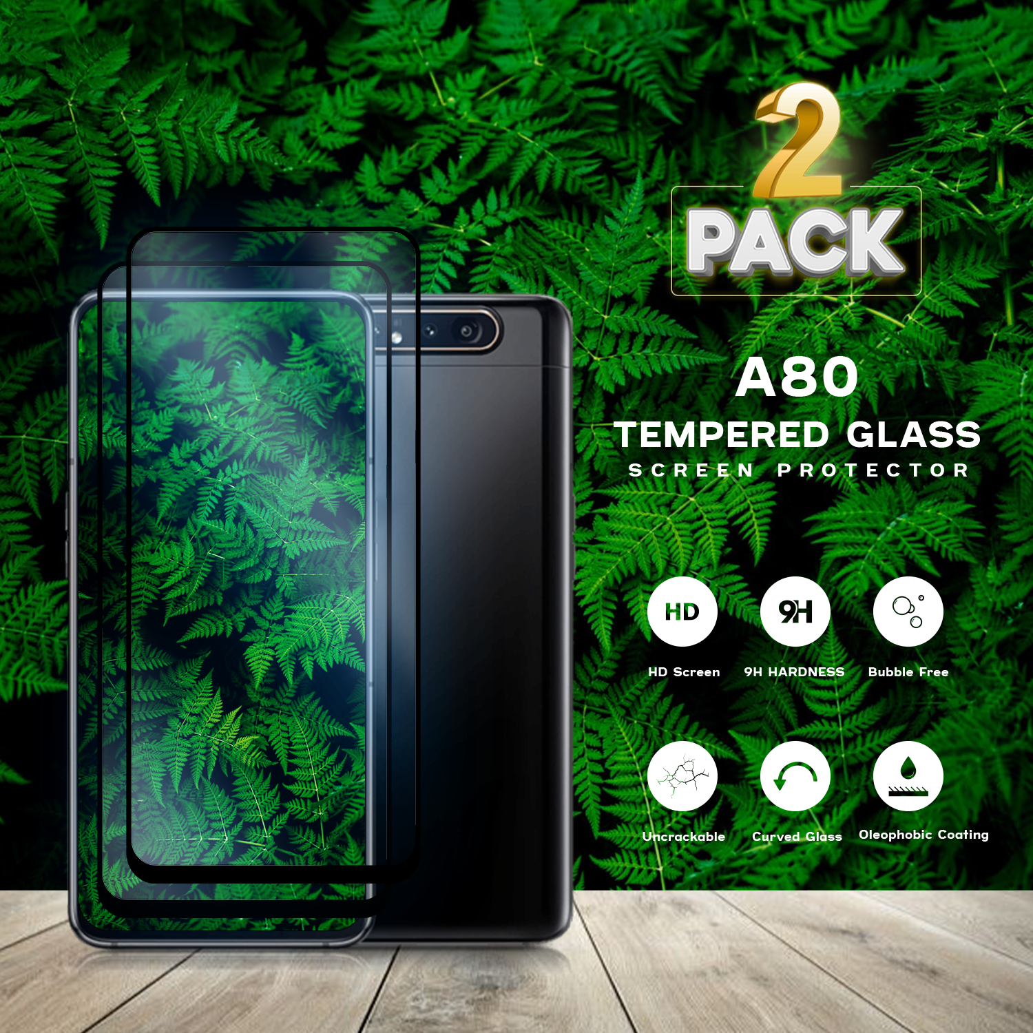 2-pack Samsung Galaxy A80 - Härdat glas 9H-Super kvalitet 3D Skärmskydd