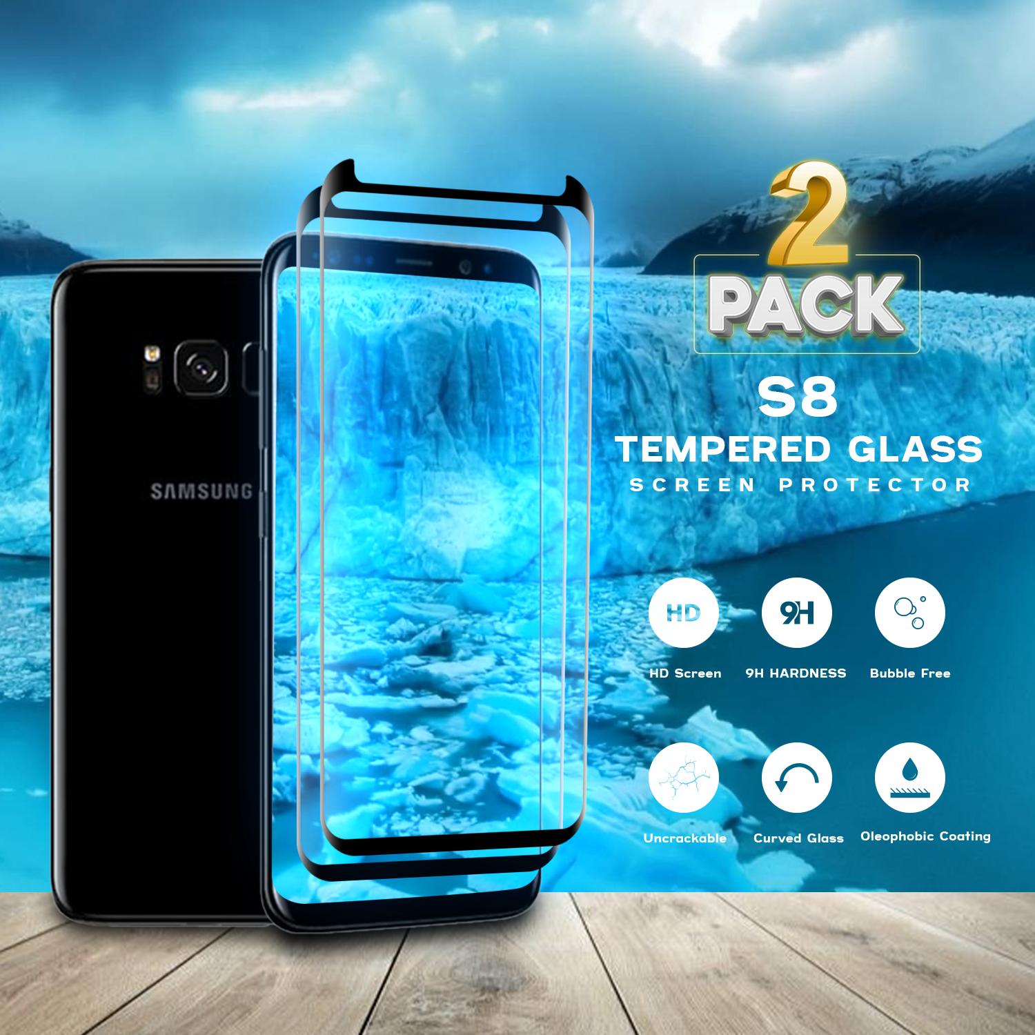 2-PACK Samsung Galaxy S8 - Härdat glas 9H - Super kvalitet 3D