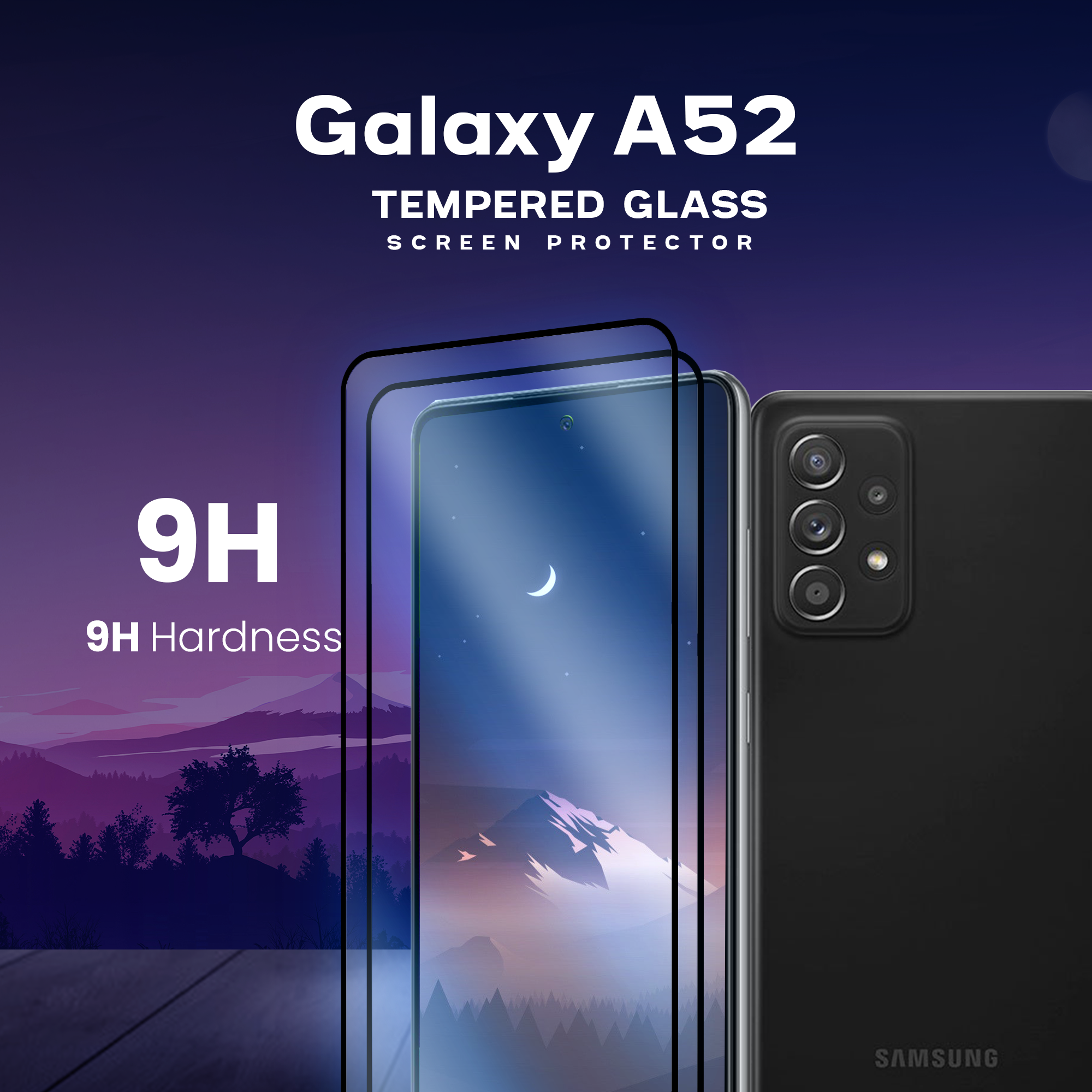 2-PACK Samsung Galaxy A52 -Härdat glas 9H-Super kvalitet 3D Skärmskydd