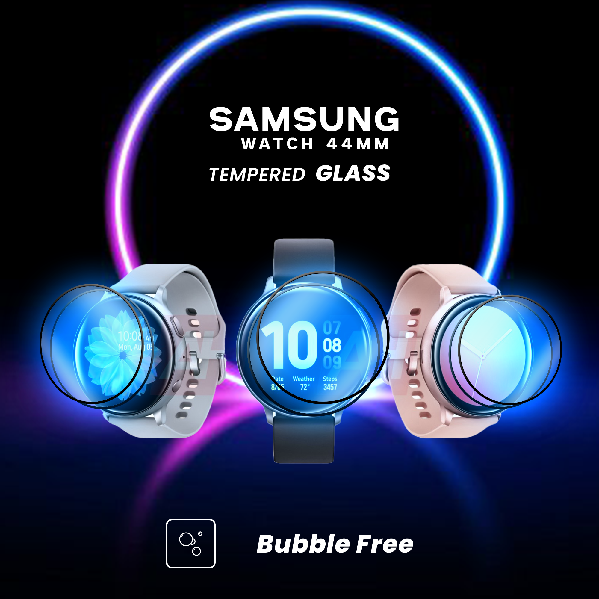 2-PACK Samsung Watch 44mm - Härdat glas 9H - Super kvalitet 3D