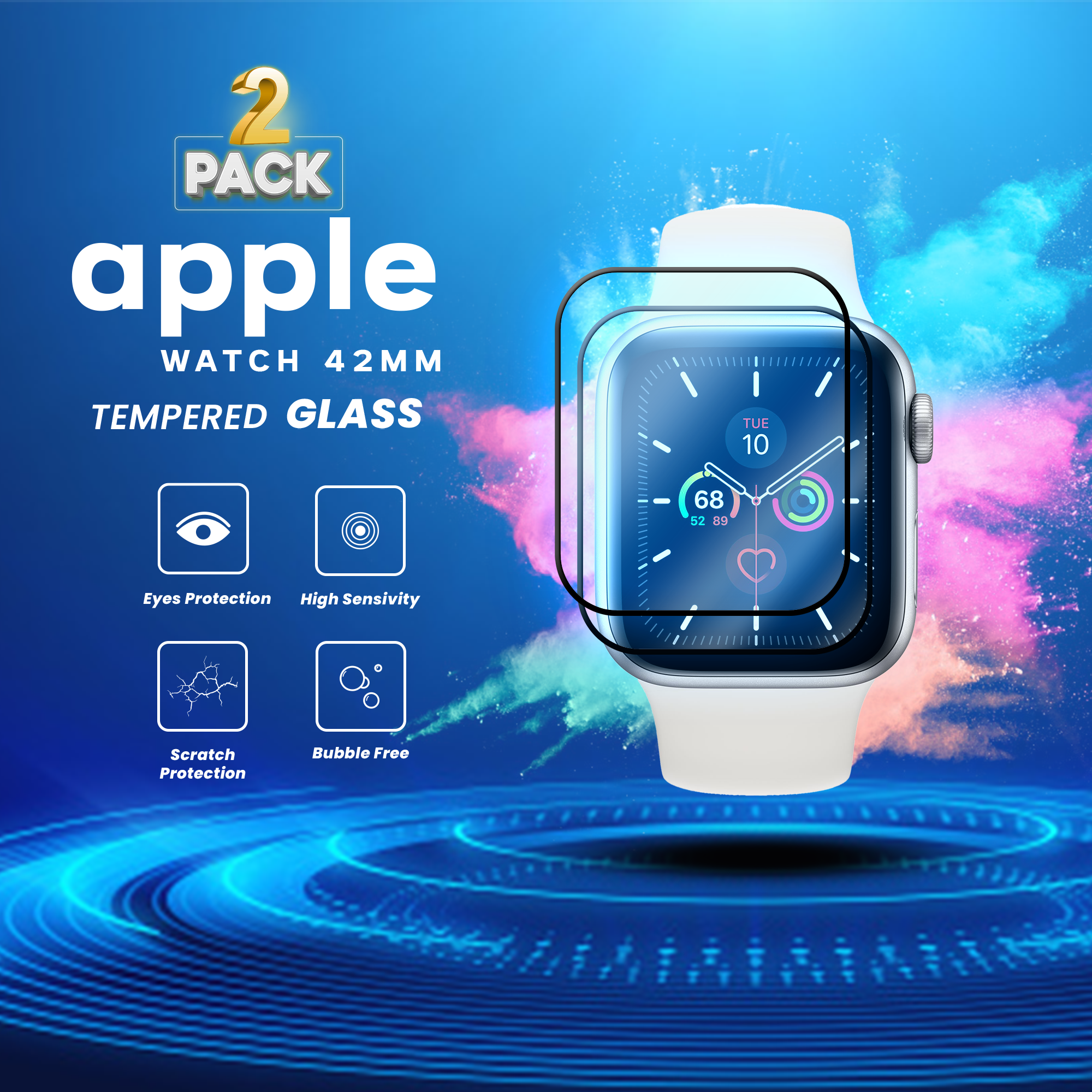 2-PACK Apple Watch 42mm – Härdat glas 9H – Super kvalitet 3D Skärmskydd