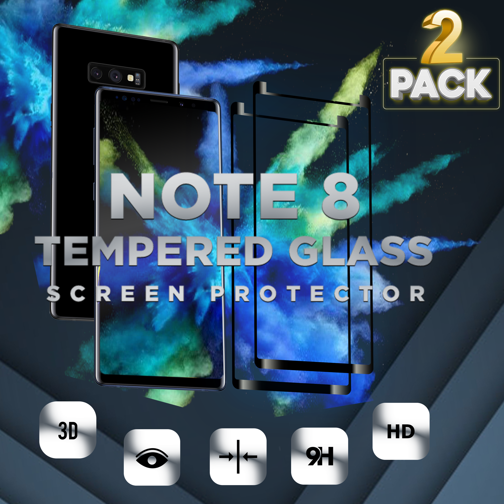 2 Pack Samsung Galaxy Note 8 - Härdat glas 9H -Super kvalitet 3D