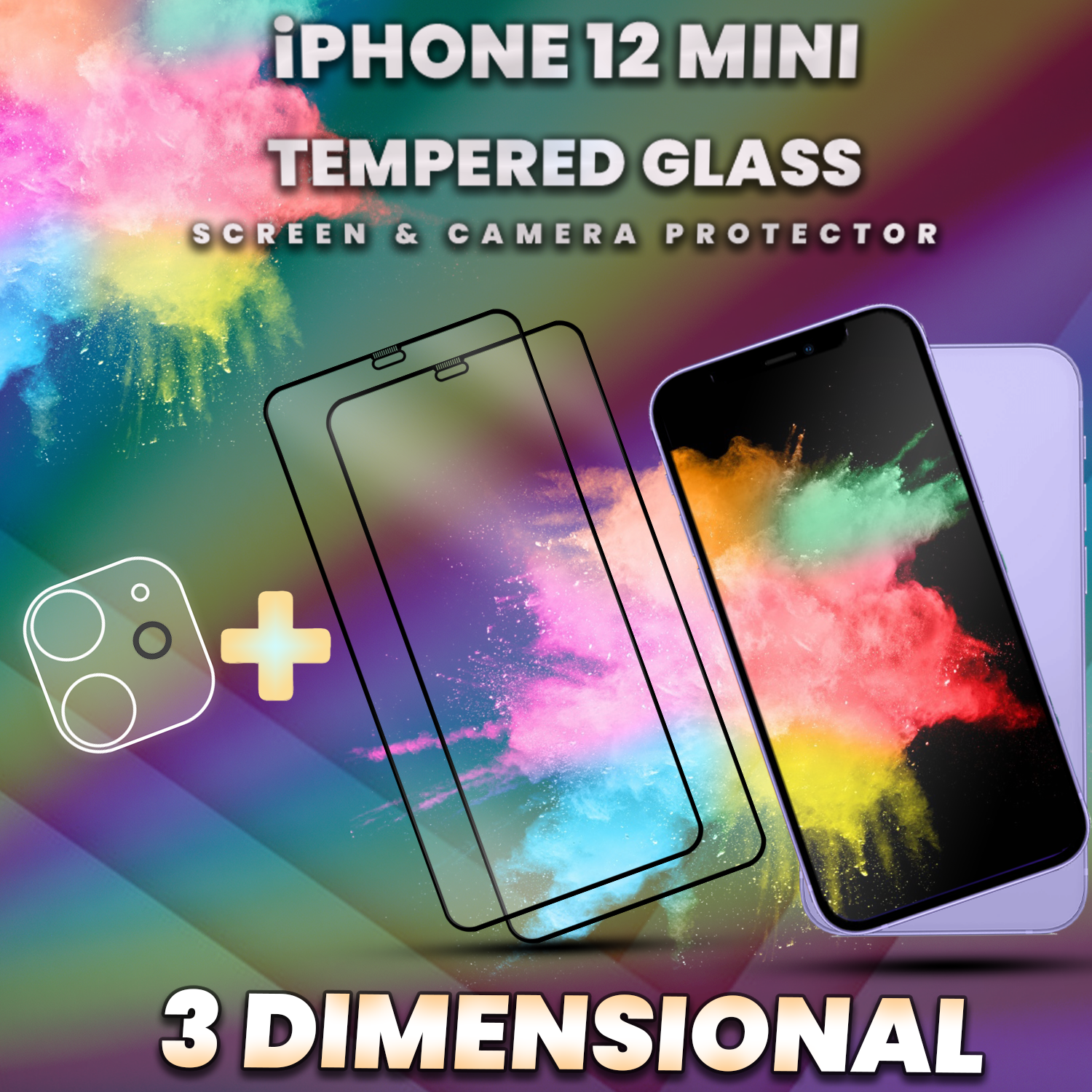 2-Pack iPhone 12 Mini Skärmskydd & 1-Pack linsskydd-Härdat Glas