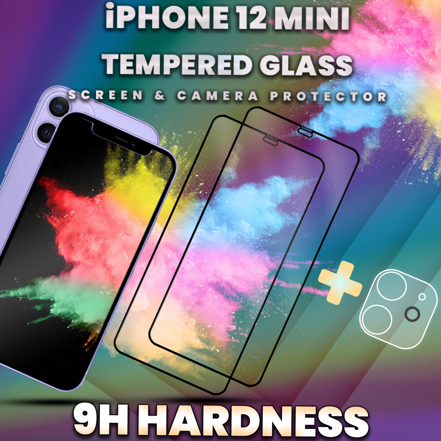 2-Pack iPhone 12 Mini Skärmskydd & 1-Pack linsskydd-Härdat Glas