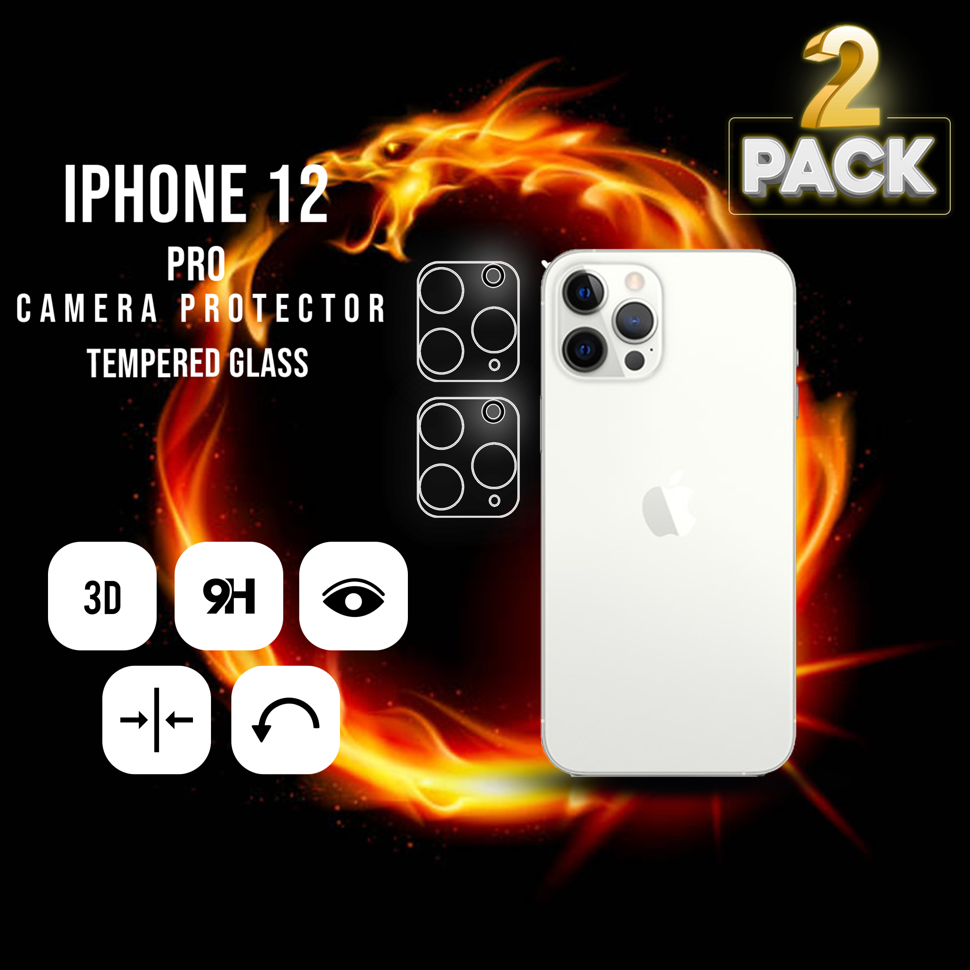 2-Pack Iphone 12 Pro Linsskydd - 9H Härdat glas - Super kvalitet