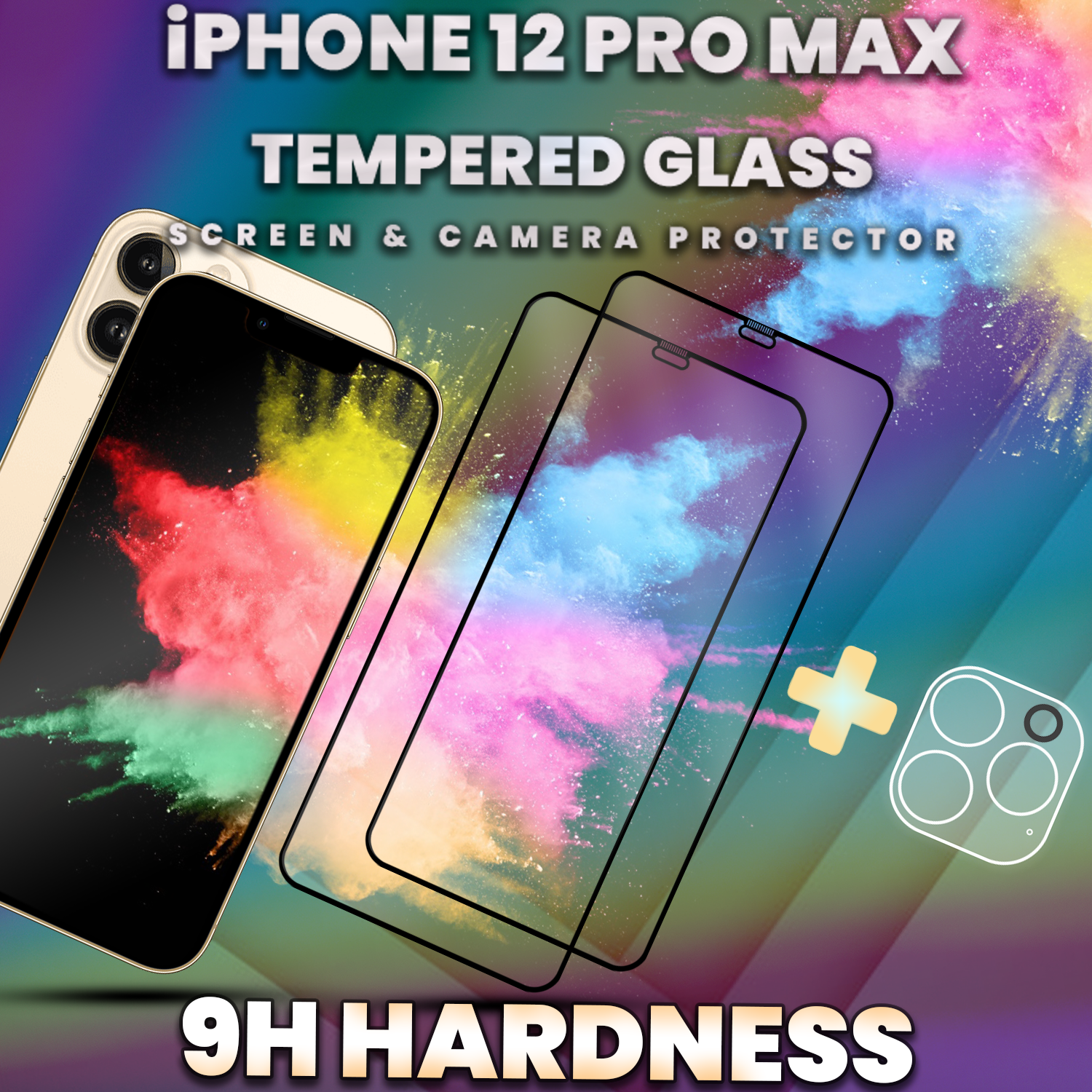 2-Pack iPhone 12 Pro Max -Skärmskydd & 1-Pack linsskydd- 9H Glas