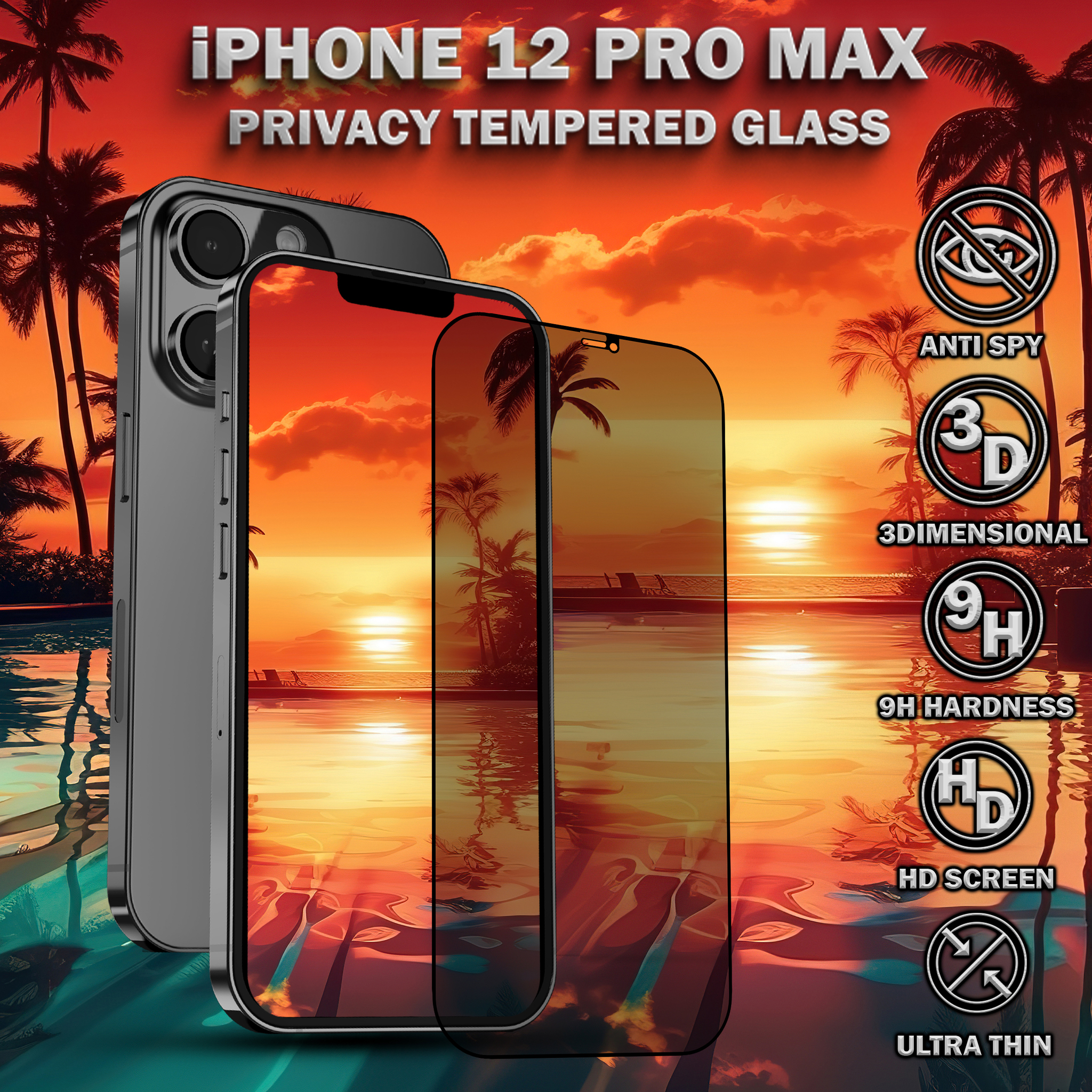 1-Pack Privacy Skärmskydd For iPhone 12 Pro Max - Härdat Glas 9H - Super Kvalitet 3D