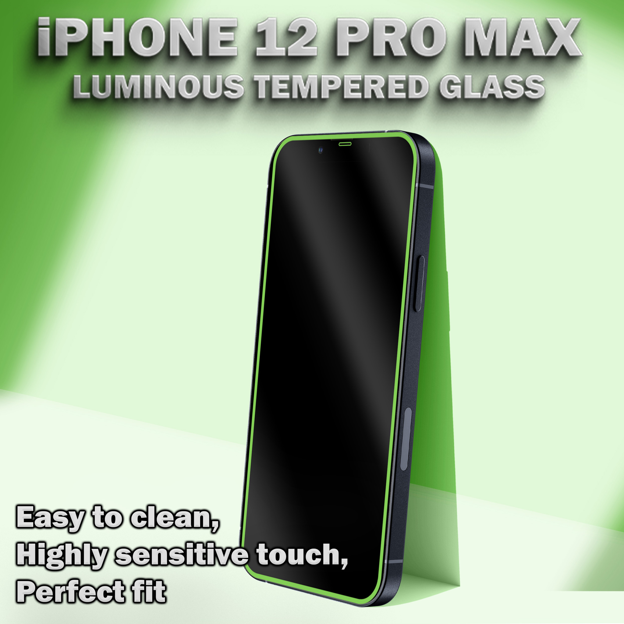 1-Pack Självlysande Skärmskydd For iPhone 12 Pro Max - Härdat Glas 9H - Super Kvalitet 3D