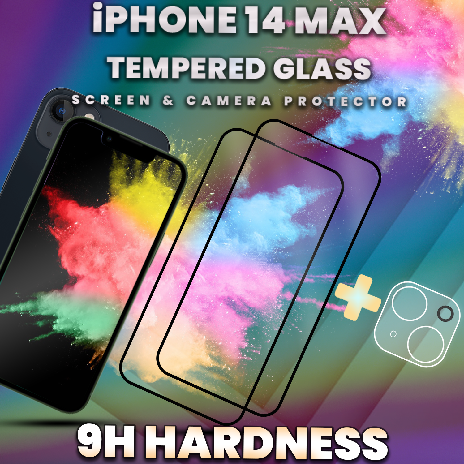 2-Pack iPhone 14 Max - skärmskydd & linsskydd - härdat glas 9H