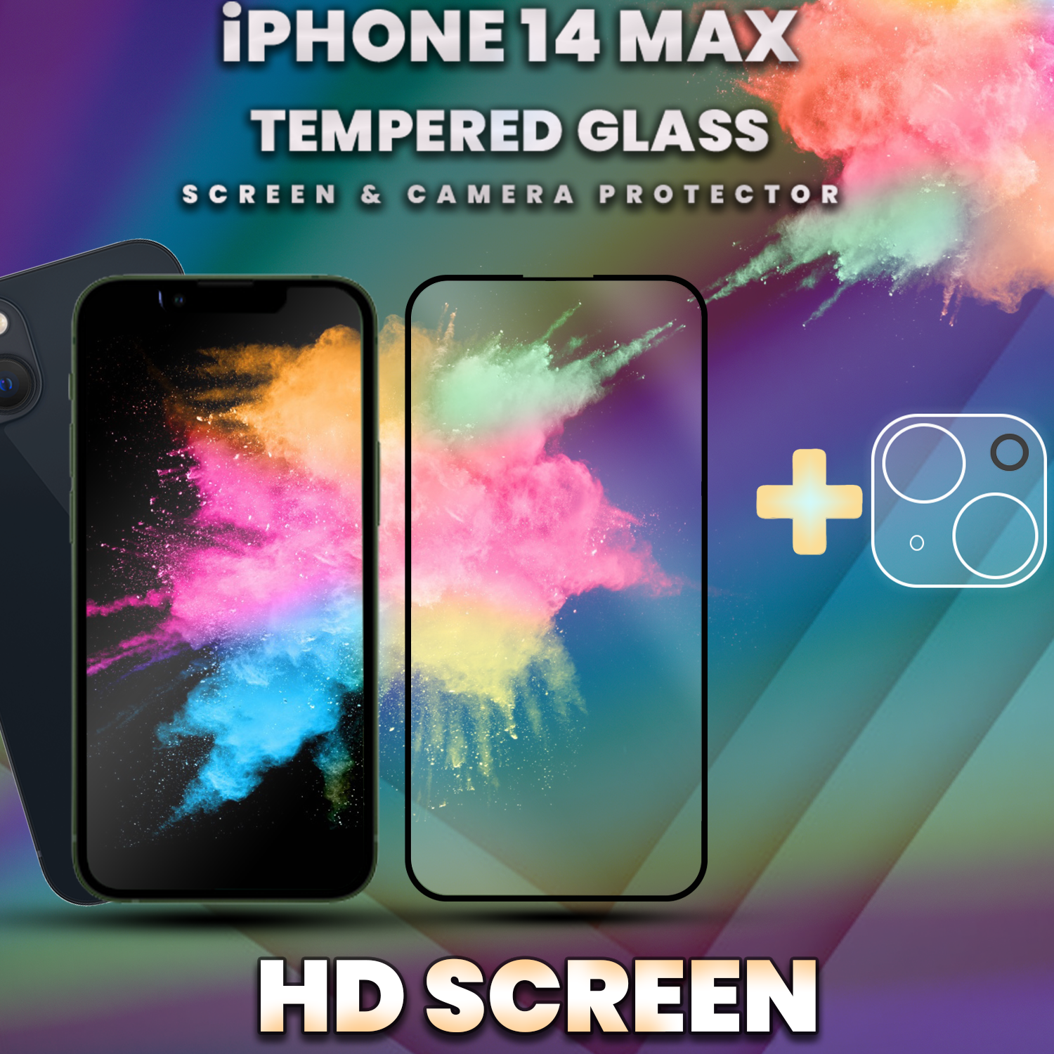 iPhone 14 Max - skärmskydd & linsskydd - härdat glas 9H - 3D