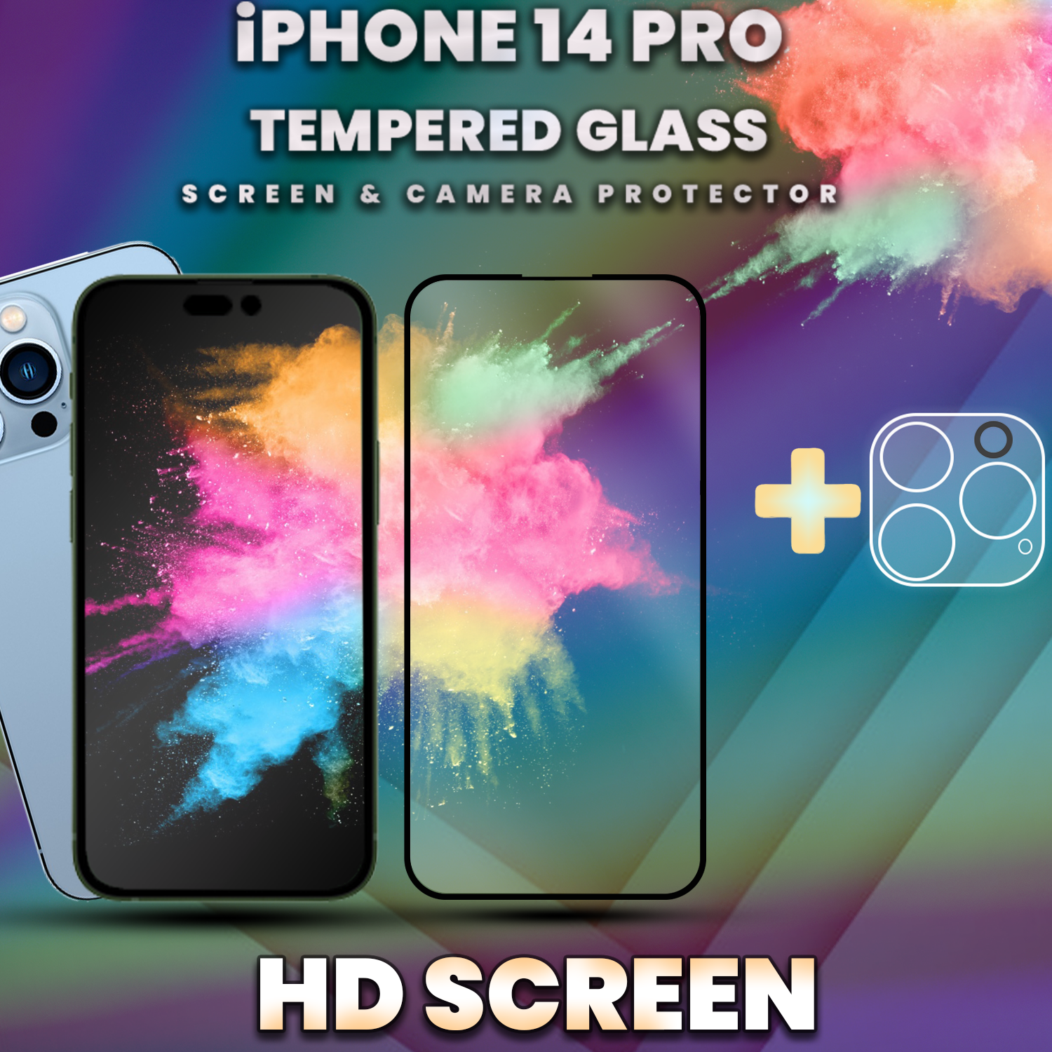 iPhone 14 Pro - skärmskydd & linsskydd - härdat glas 9H - 3D
