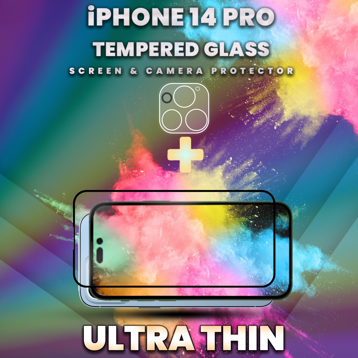 iPhone 14 Pro - skärmskydd & linsskydd - härdat glas 9H - 3D