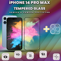 iPhone 14 Pro Max - skärmskydd & linsskydd - härdat glas 9H - 3D