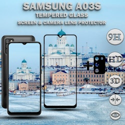 1-Pack Samsung A03s Skärmskydd & 1-Pack linsskydd - Härdat Glas 9H - Super kvalitet 3D