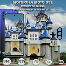 1-Pack Motorola Moto G51 Skärmskydd & 1-Pack linsskydd - Härdat Glas 9H - Super kvalitet 3D