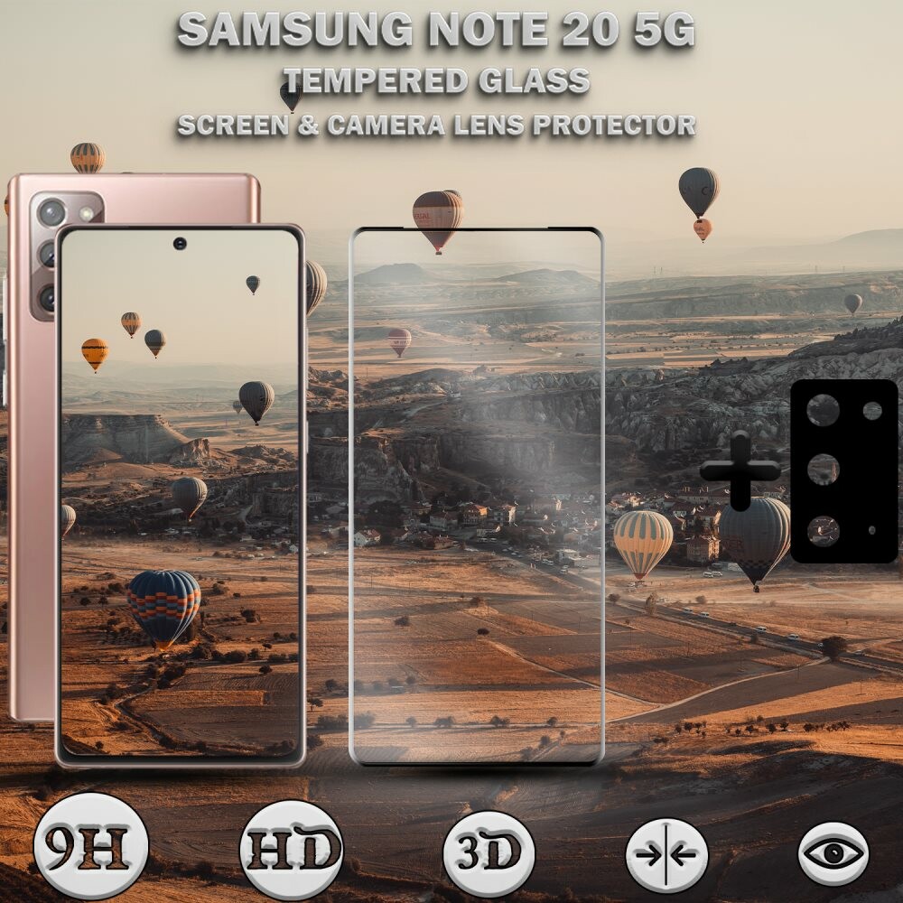 1-Pack Samsung Note 20 (5G) Skärmskydd & 1-Pack linsskydd - Härdat Glas 9H - Super kvalitet 3D