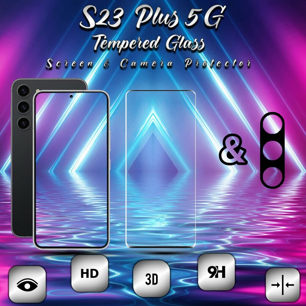 1-Pack Samsung S23 Plus 5G Skärmskydd & 1-Pack linsskydd - Härdat Glas 9H - Super kvalitet 3D