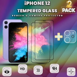 2-Pack iPhone 12 - skärmskydd & 1-Pack linsskydd -Härdat Glas 9H