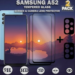 2-Pack Samsung A52 Skärmskydd & 2-Pack linsskydd - Härdat Glas 9H - Super kvalitet 3D