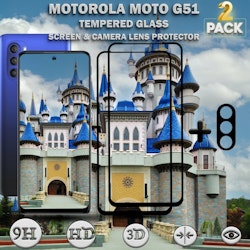 2-Pack Motorola Moto G51 Skärmskydd & 1-Pack linsskydd - Härdat Glas 9H - Super kvalitet 3D