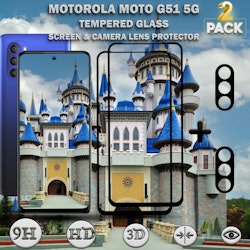 2-Pack Motorola Moto G51 (5G) Skärmskydd & 2-Pack linsskydd - Härdat Glas 9H - Super kvalitet 3D