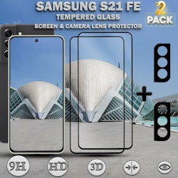 2-Pack Samsung S21 FE Skärmskydd & 2-Pack linsskydd - Härdat Glas 9H - Super kvalitet 3D