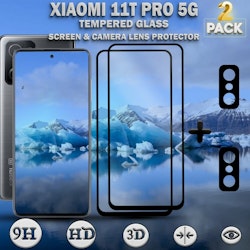 2-Pack Xiaomi 11T Pro (5G) Skärmskydd & 2-Pack linsskydd - Härdat Glas 9H - Super kvalitet 3D