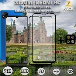 2-Pack Xiaomi Redmi 9C Skärmskydd & 1-Pack linsskydd - Härdat Glas 9H - Super kvalitet 3D