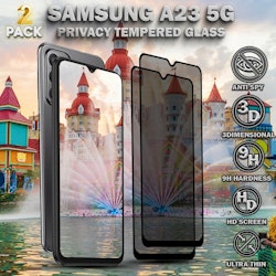 2-Pack Privacy Skärmskydd For Samsung A23 (5G) - Härdat Glas 9H - Super Kvalitet 3D