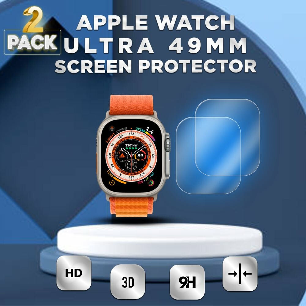 2-Pack Apple Watch Ultra 49mm -Härdat glas 9H – Super kvalitet 3D Skärmskydd