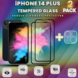 2 Pack iPhone 14 PLUS - skärmskydd & linsskydd - härdat glas 9H