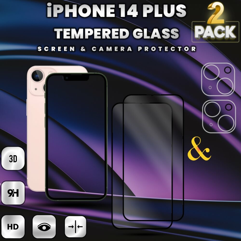 2-Pack iPhone 14 Plus -Skärmskydd & 2-Pack linsskydd-Härdat glas