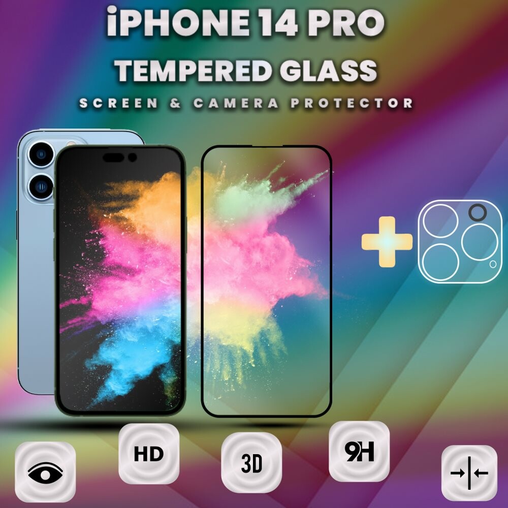 iPhone 14 Pro - skärmskydd & linsskydd - härdat glas 9H