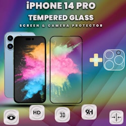 iPhone 14 Pro - skärmskydd & linsskydd - härdat glas 9H