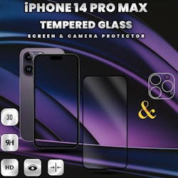 1-Pack iPhone 14 Pro Max-skärmskydd & 1-Pack linsskydd - 9H Glas