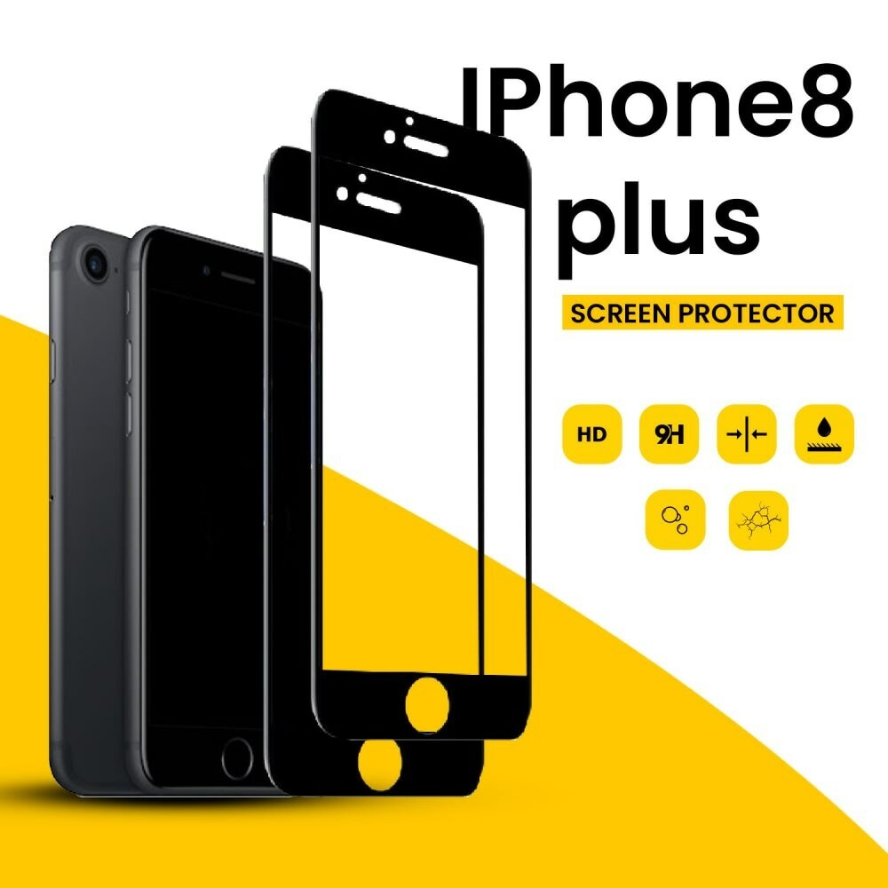 2-PACK Iphone 8 plus Svart - 9H Härdat Glas - 3D Skärmskydd