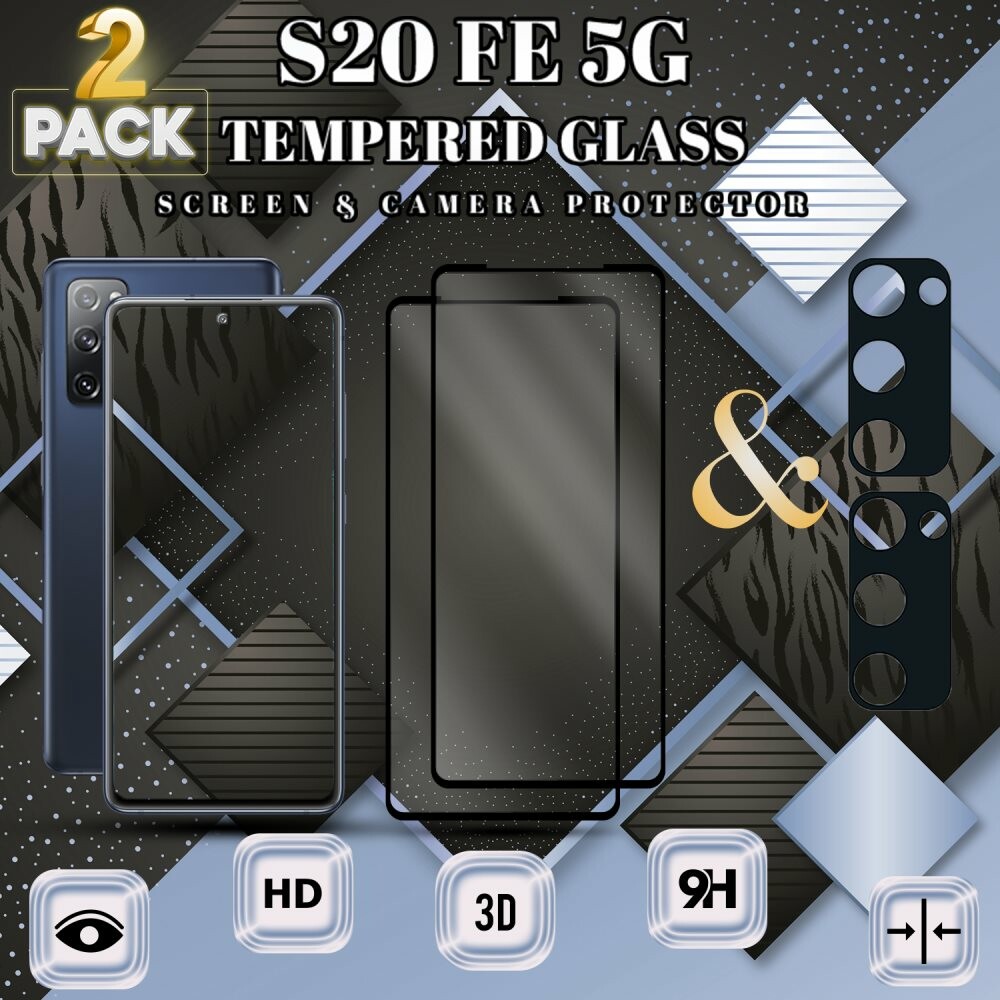 2-Pack Samsung S20 FE (5G) Skärmskydd & 2-Pack linsskydd - Härdat Glas 9H - Super kvalitet 3D