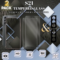 2-Pack Samsung S21 Skärmskydd & 2-Pack linsskydd - Härdat Glas 9H - Super kvalitet 3D